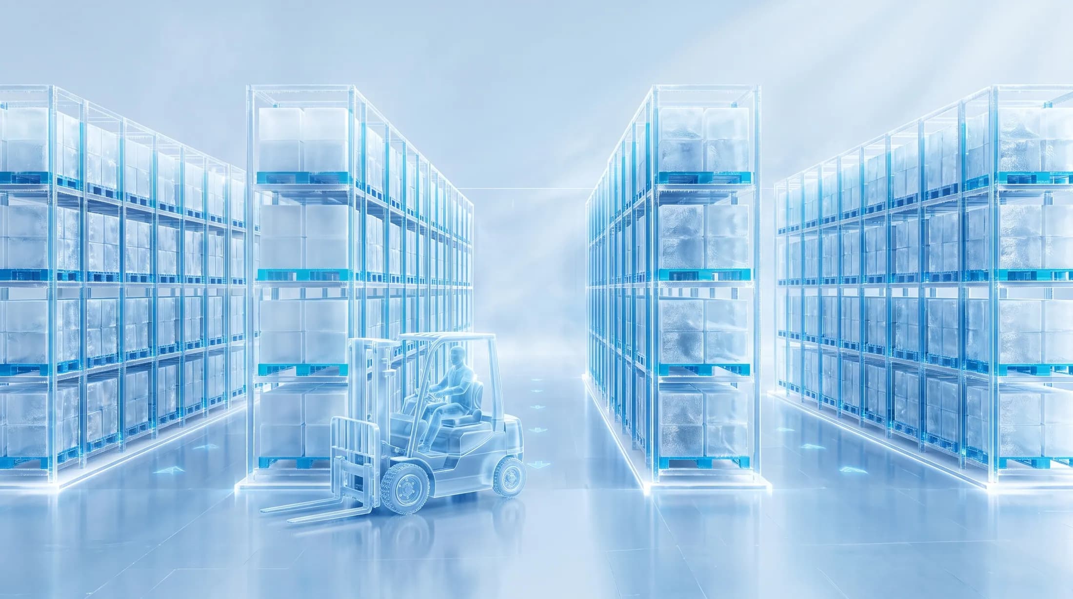 Conceptual 3D visualization of warehouse racking with zone labels